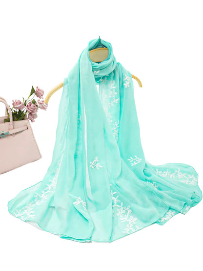 New Women Embroidered Scarf Elegant and Versatile for Women Embroidered Flower Long Summer Sunscreen Scarves Echarpe Shawl Large Wrap UK