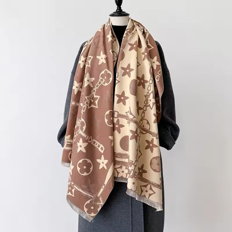 New Luxury Women Floral Cashmere Touch Flower Scarf - Warm Fringe Pashmina Shawl Bufanda UK