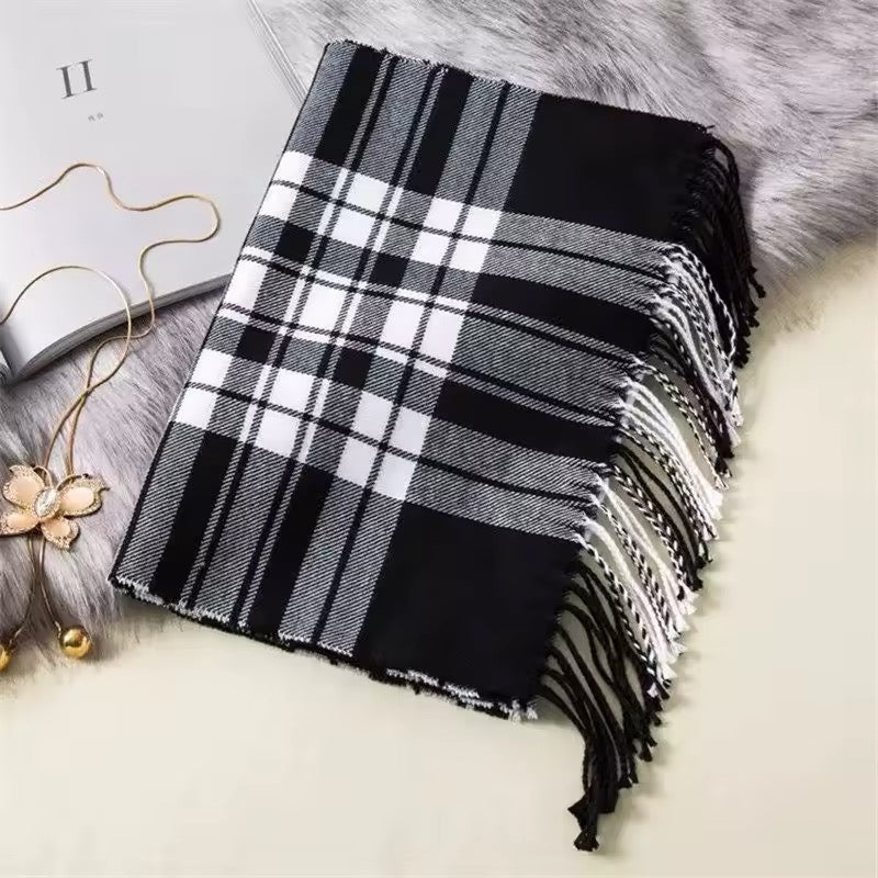 New Women Checked Pattern Cashmere Touch Scarf - Warm Fringe Pashmina Shawl Bufanda UK