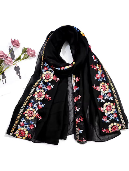 New Women Embroidered Scarf Elegant and Versatile for Women Embroidered Flower Long Summer Sunscreen Scarves Echarpe Shawl Large Wrap UK